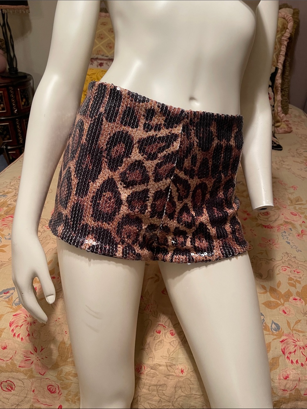 Leopard Sequin Mini Skirt - Brown & Black. $15